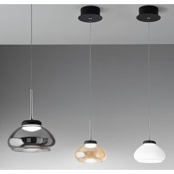 3547-40 ARABELLA SOSPENSIONE MODERNA AD UNA LUCE IN VETRO SOFFIATO BIANCO AMBRA E FUME DI FABAS LUCE Fabas Luce - Cristalensi Sh