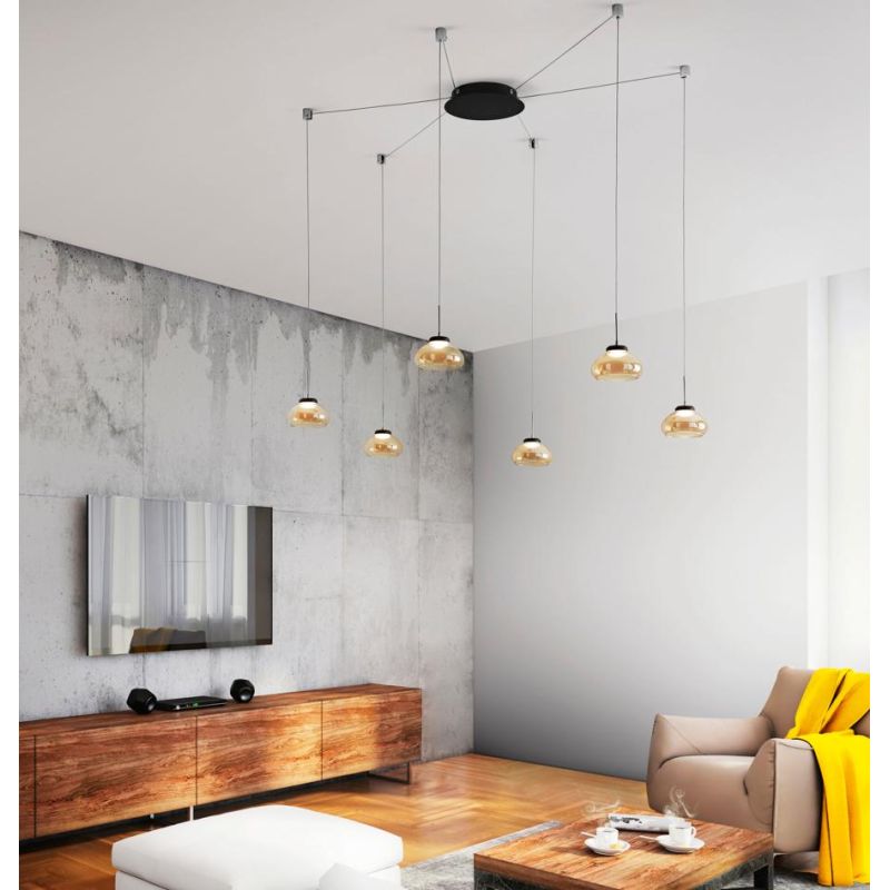 3547-46 ARABELLA SOSPENSIONE MODERNA A 6 LUCI CON DECENTRAMENTO LED INTEGRATO BIANCO AMBRA FUME Fabas Luce - Cristalensi Shop On