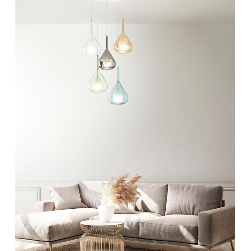 3481-49 LILA LAMPADARIO A SOSPENSIONE IN VETRO CON 5 PUNTI LUCE DELLA FABAS LUCE Fabas Luce - Cristalensi Shop Online