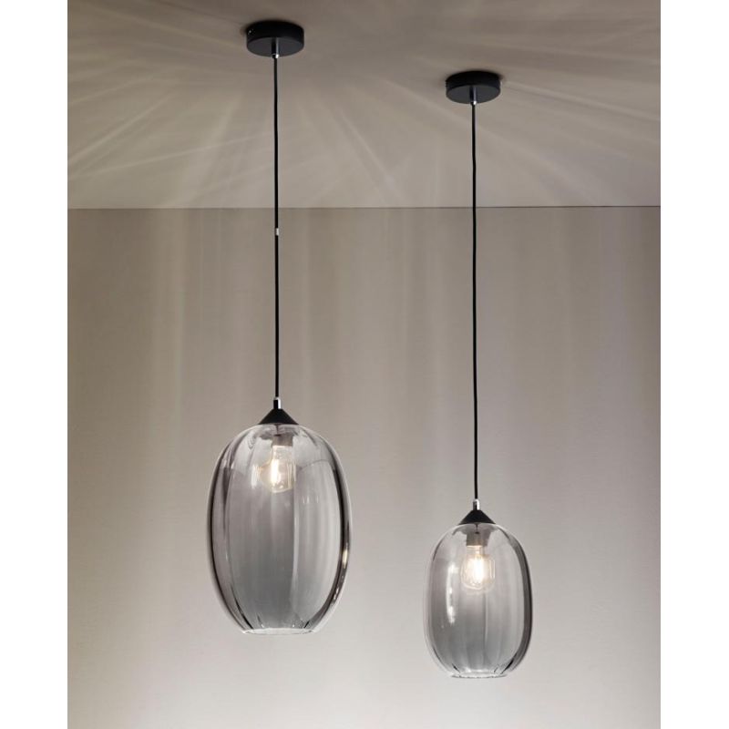 3519-40 INFINITY SOSPENSIONE OVALE DIAMETRO CM 20 MODERNA AD UNA LUCE IN VETRO SOFFIATO FUME Fabas Luce - Cristalensi Shop Onlin