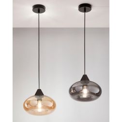 3489-40 ELA SOSPENSIONE AD UNA SOLA LUCE MODERNA IN VETRO SOFFIATO AMBRA O FUME DI FABAS LUCE Fabas Luce - Cristalensi Shop Onli