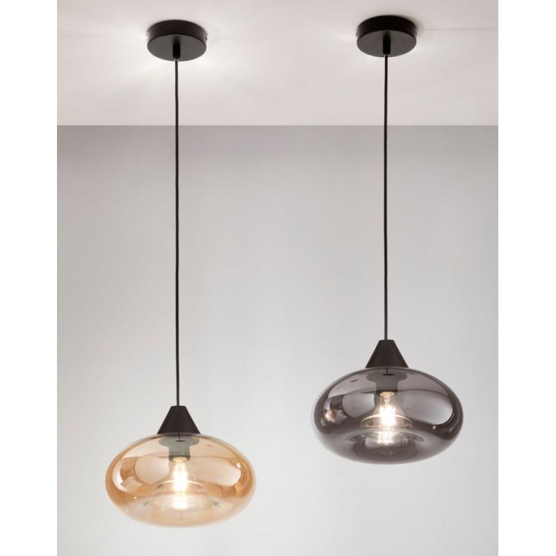 3489-40 ELA SOSPENSIONE AD UNA SOLA LUCE MODERNA IN VETRO SOFFIATO AMBRA O FUME DI FABAS LUCE Fabas Luce - Cristalensi Shop Onli