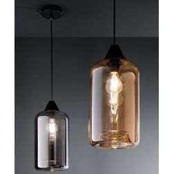 3491-40 SILO SOSPENSIONE AD UNA SOLA LUCE MODERNA IN VETRO SOFFIATO AMBRA O FUME DI FABAS LUCE Fabas Luce - Cristalensi Shop Onl