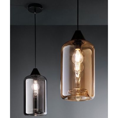 3491-40 SILO SOSPENSIONE AD UNA SOLA LUCE MODERNA IN VETRO SOFFIATO AMBRA O FUME DI FABAS LUCE Fabas Luce - Cristalensi Shop Onl