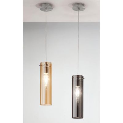 3480-40 SINTESI SOSPENSIONE CILINDRICA AD UNA SOLA LUCE IN VETRO AMBRA O FUME DELLA FABAS LUCE Fabas Luce - Cristalensi Shop Onl