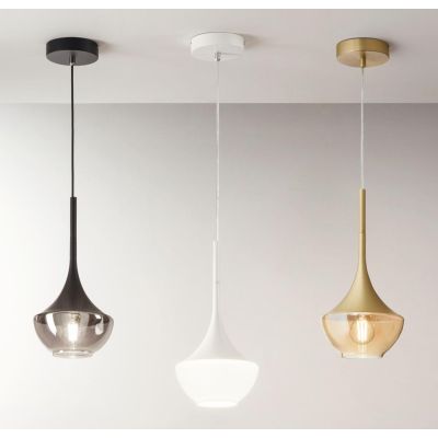 3623-41 APOLLO LAMPADARIO A SOSPENSIONE IN VETRO AD UNA SOLA LUCE NERO BIANCO OTTONE DI FABAS LUCE Fabas Luce - Cristalensi Shop