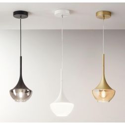 3623-41 APOLLO LAMPADARIO A SOSPENSIONE IN VETRO AD UNA SOLA LUCE NERO BIANCO OTTONE DI FABAS LUCE Fabas Luce - Cristalensi Shop