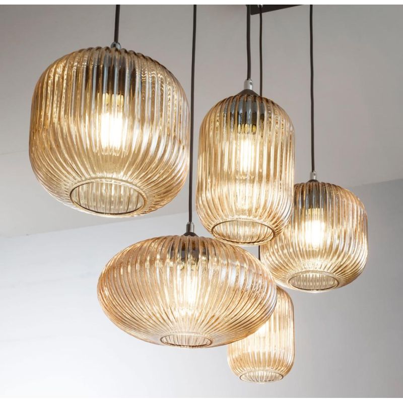 3627-48 GILLIS LAMPADARIO IN SOSPENSIONE IN VETRO RIGATO 5 PUNTI LUCE AMBRA FUME DI FABAS LUCE Fabas Luce - Cristalensi Shop Onl