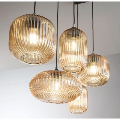 3627-48 GILLIS LAMPADARIO IN SOSPENSIONE IN VETRO RIGATO 5 PUNTI LUCE AMBRA FUME DI FABAS LUCE Fabas Luce - Cristalensi Shop Onl