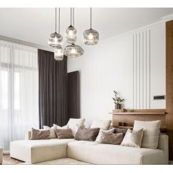 3627-48 GILLIS LAMPADARIO IN SOSPENSIONE IN VETRO RIGATO 5 PUNTI LUCE AMBRA FUME DI FABAS LUCE Fabas Luce - Cristalensi Shop Onl