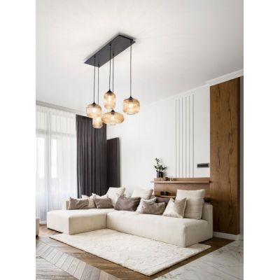 3627-48 GILLIS LAMPADARIO IN SOSPENSIONE IN VETRO RIGATO 5 PUNTI LUCE AMBRA FUME DI FABAS LUCE Fabas Luce - Cristalensi Shop Onl