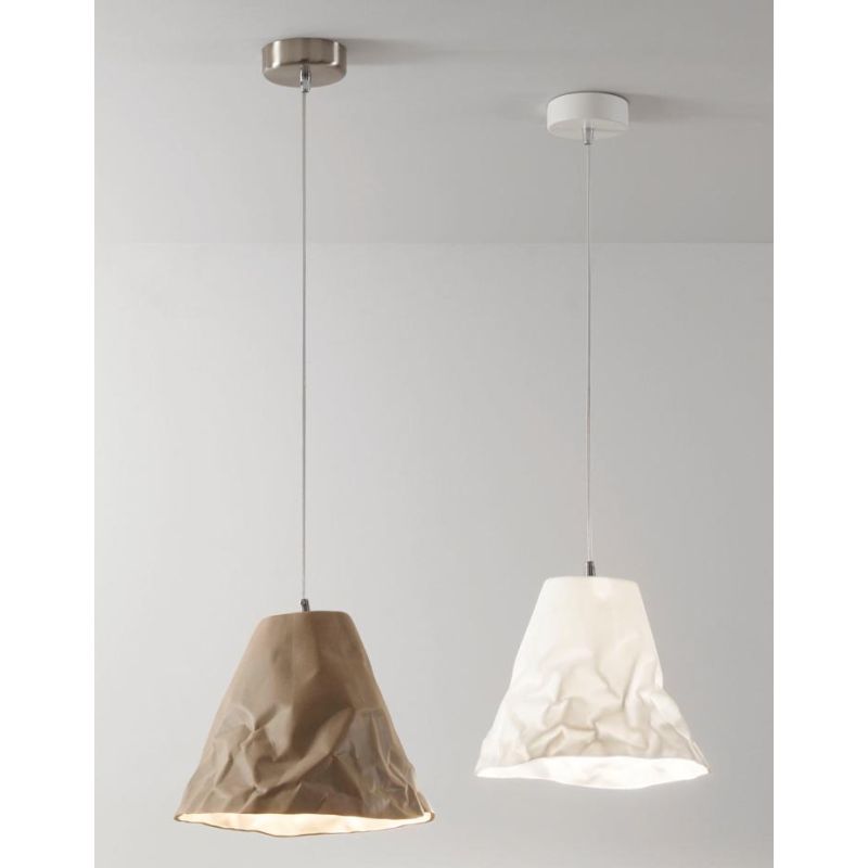 3535-40 CRUMPLE LAMPADARIO A SOSPENSIONE MODERNO BIANCO E KAKI EFFETTO STROPICCIATO DI FABAS LUCE Fabas Luce - Cristalensi Shop