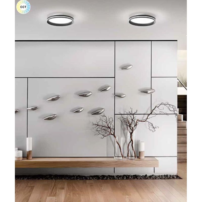 ISY PLAFONIERA ROTONDA 3 MISURE IN METALLO NERO O BIANCO LED INTEGRATO DIMMERABILE INTERRUTTORE CCT