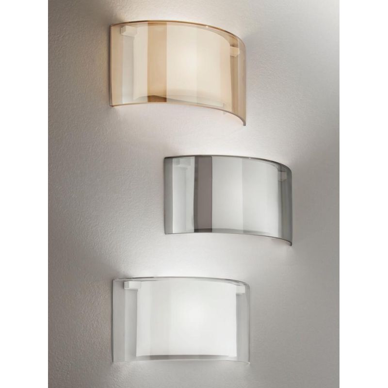 3708-21 ALIDE APPLIQUE A FASCIA IN VETRO AMBRA,FUME O TRASPARENTE CON LAMPADINA E27 DI FABAS LUCE Fabas Luce - Cristalensi Shop