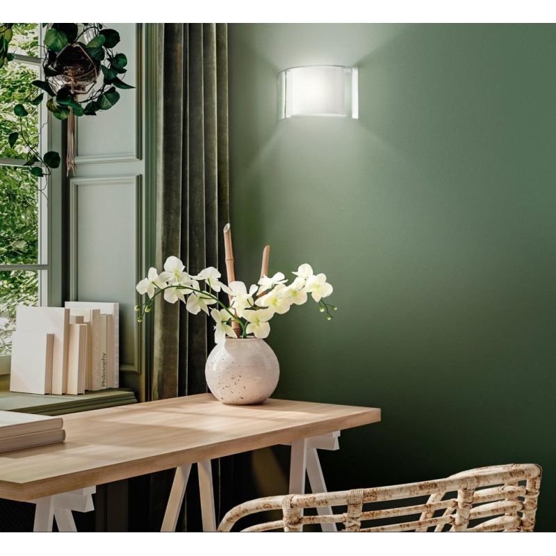 3708-21 ALIDE APPLIQUE A FASCIA IN VETRO AMBRA,FUME O TRASPARENTE CON LAMPADINA E27 DI FABAS LUCE Fabas Luce - Cristalensi Shop