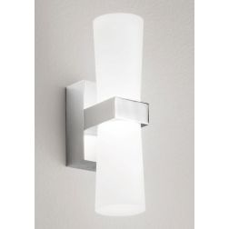 IGLESIAS APPLIQUE MODERNA IP44 LED 8W LUCE 3000K METALLO CROMO E DIFFUSORE BIANCO ALTEZZA CM 22