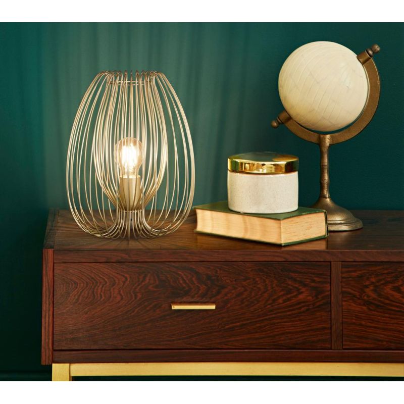 CAMP LAMPADA DA TAVOLO D20 CM VINTAGE DIFFUSORE A GABBIA APERTA METALLO NERO,BIANCO O ORO ATTACCO E27 CRISTALENSI - Cristalensi