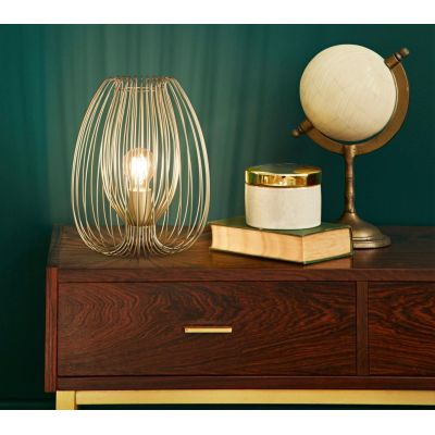 CAMP LAMPADA DA TAVOLO D20 CM VINTAGE DIFFUSORE A GABBIA APERTA METALLO NERO,BIANCO O ORO ATTACCO E27 CRISTALENSI - Cristalensi