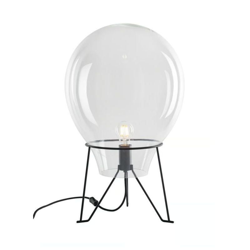 LAMPADA DA TERRA NERA CON DIFFUSORE IN VETRO SOFFIATO TRASPARENTE D38 E D50 CM MODERNA