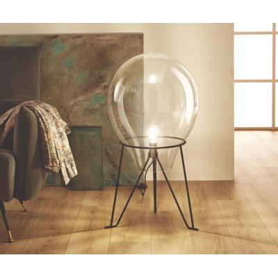 LAMPADA DA TERRA NERA CON DIFFUSORE IN VETRO SOFFIATO TRASPARENTE D38 E D50 CM MODERNA