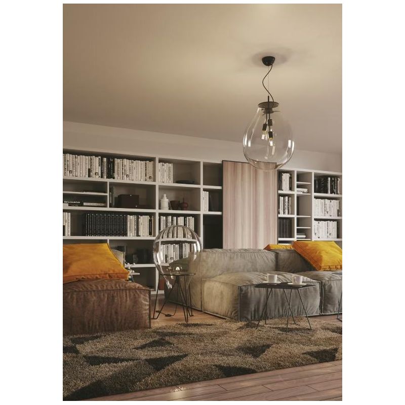 LAMPADA DA TERRA NERA CON DIFFUSORE IN VETRO SOFFIATO TRASPARENTE D38 E D50 CM MODERNA