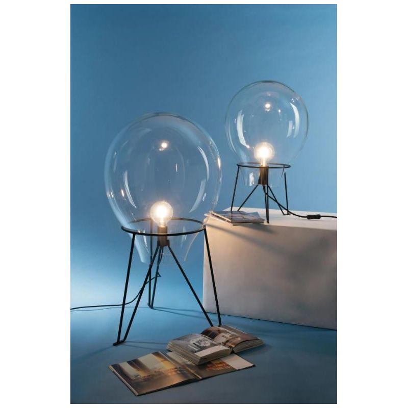 LAMPADA DA TERRA NERA CON DIFFUSORE IN VETRO SOFFIATO TRASPARENTE D38 E D50 CM MODERNA