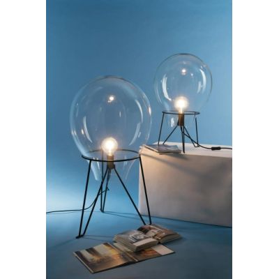 LAMPADA DA TERRA NERA CON DIFFUSORE IN VETRO SOFFIATO TRASPARENTE D38 E D50 CM MODERNA