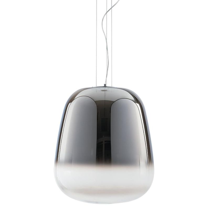 SOSPENSIONE SINGOLA IN VETRO SOFFIATO CROMO SFUMATO 3 MISURE LAMPADINA E27 MODERNA