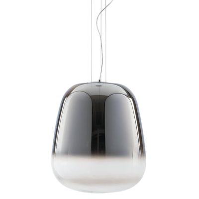 SOSPENSIONE SINGOLA IN VETRO SOFFIATO CROMO SFUMATO 3 MISURE LAMPADINA E27 MODERNA