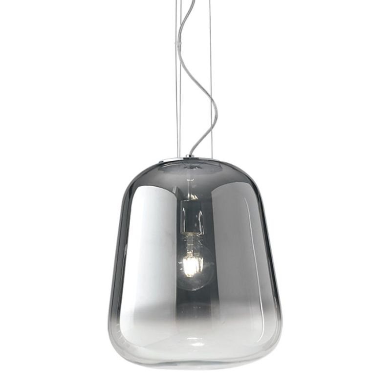 SOSPENSIONE SINGOLA IN VETRO SOFFIATO CROMO SFUMATO 3 MISURE LAMPADINA E27 MODERNA