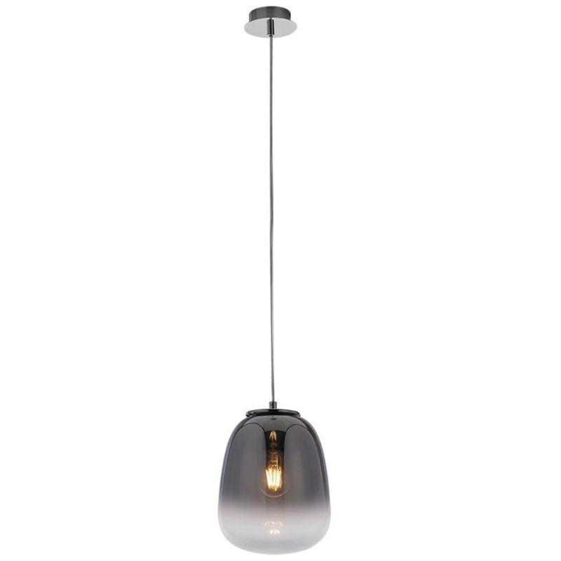 SOSPENSIONE SINGOLA IN VETRO SOFFIATO CROMO SFUMATO 3 MISURE LAMPADINA E27 MODERNA