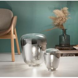 LAMPADA DA TAVOLO IN VETRO SOFFIATO CROMO SFUMATO 2 MISURE LAMPADINA E27 MODERNA