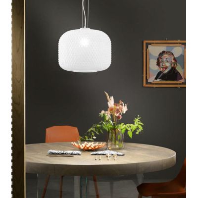SOSPENSIONE SINGOLA D40 CM IN VETRO SFACCETTATO 5 COLORI LAMPADINA ATTACCO E27 MODERNA