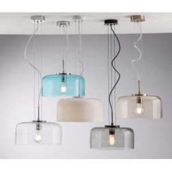 SOSPENSIONE SINGOLA 3 MISURE IN VETRO LISCIO 5 COLORI LAMPADINA ATTACCO E27 MODERNA