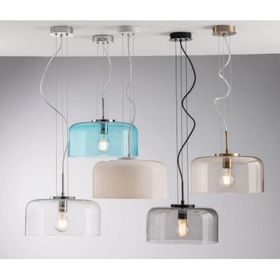 SOSPENSIONE SINGOLA 3 MISURE IN VETRO LISCIO 5 COLORI LAMPADINA ATTACCO E27 MODERNA