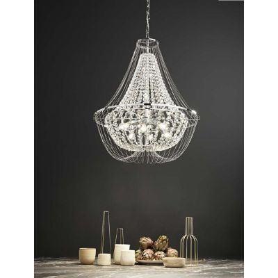 LAMPADARIO ELEGANTE CLASSICO CROMO O ORO 2 MISURE CON CRISTALLI DECORATIVI LAMPADINE ATTACCO E14