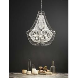 LAMPADARIO ELEGANTE CLASSICO CROMO O ORO 2 MISURE CON CRISTALLI DECORATIVI LAMPADINE ATTACCO E14