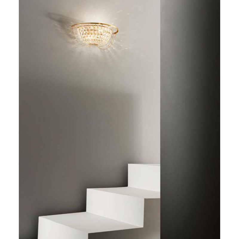 APPLIQUE ELEGANTE CLASSICA CROMO O ORO CON CRISTALLI DECORATIVI LAMPADINE ATTACCO E14