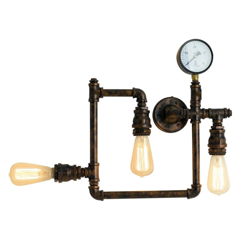 AMARCORD APPLIQUE PLAFONIERA 3 LUCI VINTAGE METALLO RUGGINE O ZINCATO CON TUBI METALLICI LAMPADINE E27