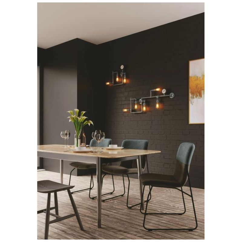 AMARCORD APPLIQUE PLAFONIERA 3 LUCI VINTAGE METALLO RUGGINE O ZINCATO CON TUBI METALLICI LAMPADINE E27