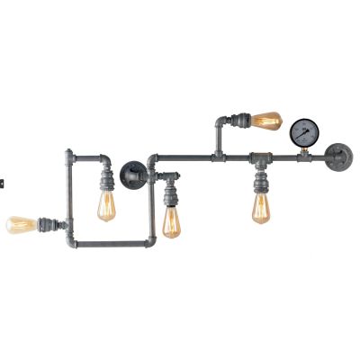 AMARCORD APPLIQUE PLAFONIERA 5 LUCI VINTAGE METALLO RUGGINE O ZINCATO CON TUBI METALLICI LAMPADINE E27