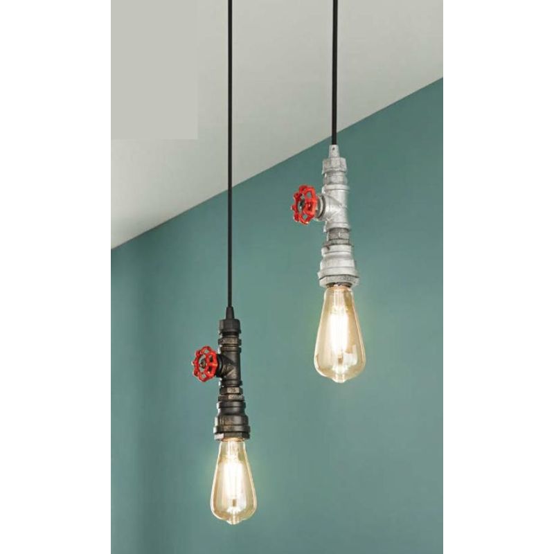 AMARCORD SOSPENSIONE SINGOLA VINTAGE METALLO RUGGINE O ZINCATO CON TUBO METALLICO LAMPADINA E27