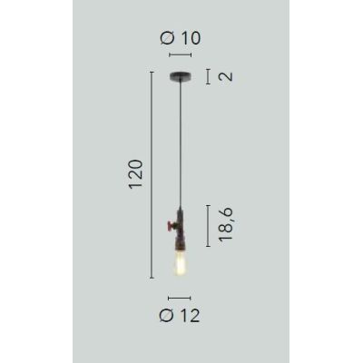 AMARCORD SOSPENSIONE SINGOLA VINTAGE METALLO RUGGINE O ZINCATO CON TUBO METALLICO LAMPADINA E27