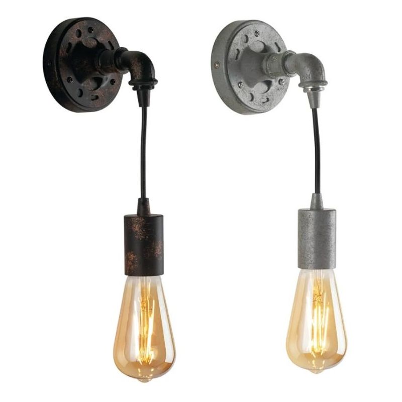 AMARCORD PICCOLA APPLIQUE VINTAGE METALLO RUGGINE O ZINCATO CON TUBO METALLICO LAMPADINA E27