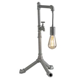 AMARCORD LAMPADA DA TAVOLO VINTAGE METALLO RUGGINE O ZINCATO CON TUBI METALLICI LAMPADINA E27 2