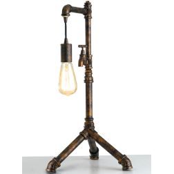 AMARCORD LAMPADA DA TAVOLO VINTAGE METALLO RUGGINE O ZINCATO CON TUBI METALLICI LAMPADINA E27