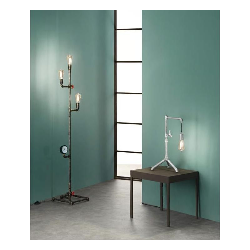 AMARCORD PIANTANA VINTAGE H160 CM IN METALLO RUGGINE O ZINCATO CON TUBI METALLICI LAMPADINE E27