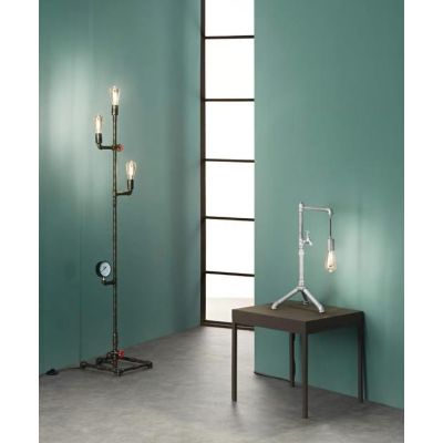 AMARCORD PIANTANA VINTAGE H160 CM IN METALLO RUGGINE O ZINCATO CON TUBI METALLICI LAMPADINE E27