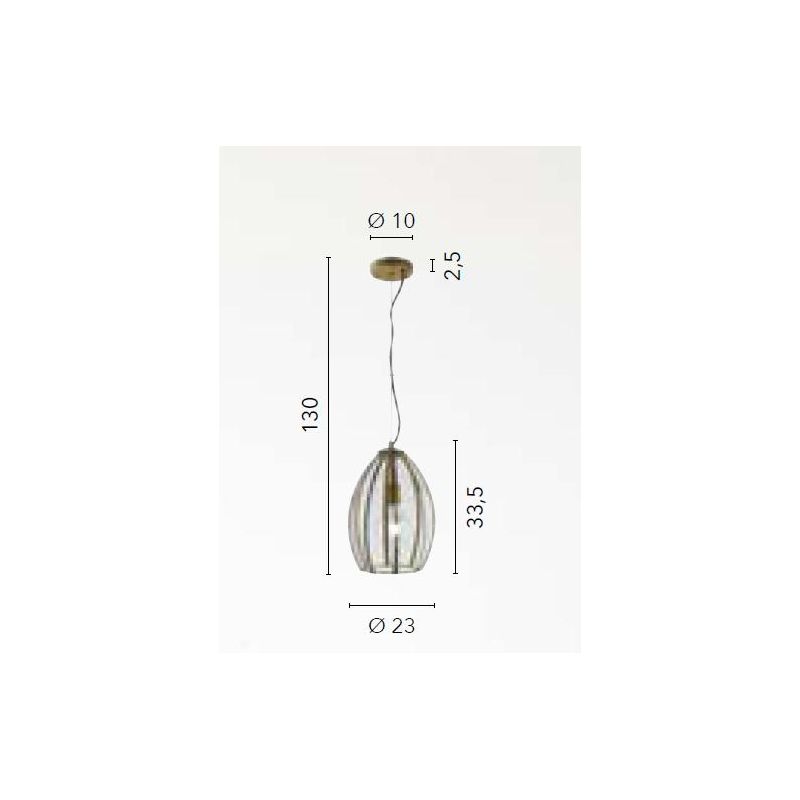 SOSPENSIONE VINTAGE 2 MISURE IN VETRO TRASPARENTE E METALLO OTTONE LAMPADINA ATTACCO E27