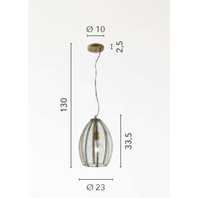 SOSPENSIONE VINTAGE 2 MISURE IN VETRO TRASPARENTE E METALLO OTTONE LAMPADINA ATTACCO E27